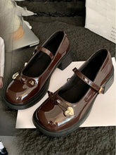 Women's Brown High Heel Mary Jane One-Strap Leather Shoes, Elegant Bowknot Outdoor